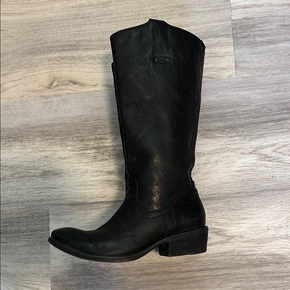 Frye Black Leather Mid-Calf Western Boot